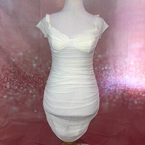 Windsor NWT White Sweetheart Ruched Mini Bodycon Dress Size M